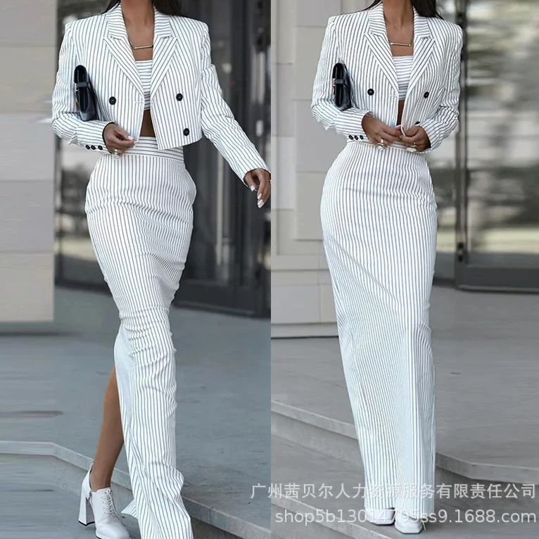 Winter Clothing Women Sale - Gestreepte Blazer Jas & Slit Rok