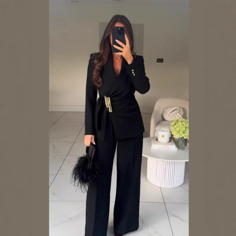 Winter Clothing Women Sale - Damespakbroek Tweedelige set Gespdecoratie Blazer met