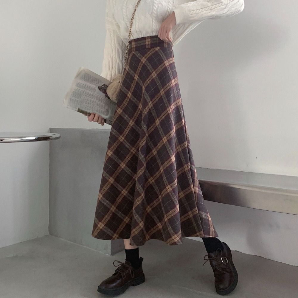 Hoge taille retro geruite rok  - Winter Clothing Aesthetic recensie en prijs